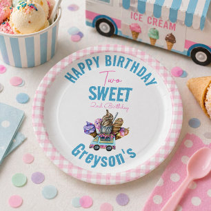 Plato De Papel Camión de helados para niños Dos dulces 2do cumple