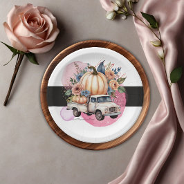 Plato De Papel Camión floral negro de calabaza rosada Baby Shower