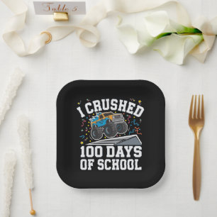 Plato De Papel Camión Monstruo 100 Días de Escuela 100º Día de Es