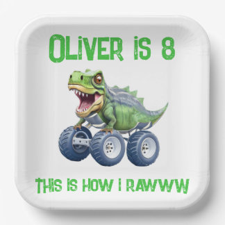 Plato De Papel Camión monstruo de los dinosaurios, cumpleaños per