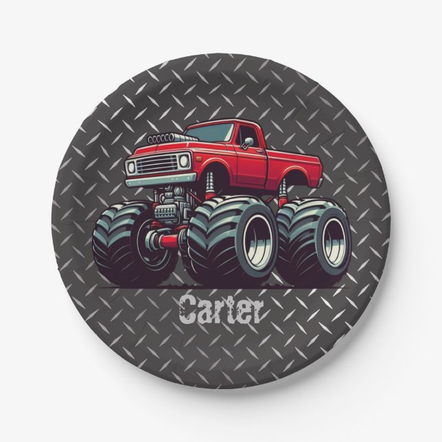 Plato De Papel Camión monstruo rojo (Anverso)