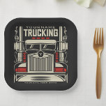Plato De Papel Camión personalizado 18 Camión RIG para ruedas<br><div class="desc">Personalizado 18 Wheeler Trucker Big Rig Semi Truck Trucking Company Diseño - Personalizar con su nombre y texto Personalizado!</div>