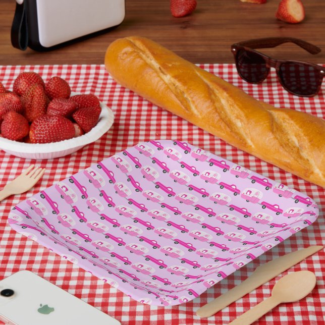 Plato De Papel Camión rosa y remolque RV Adventure (Picnic)