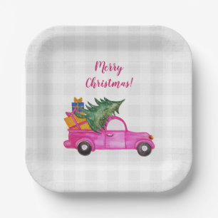 Plato De Papel Camión Rosado Con Árbol Y Deseos