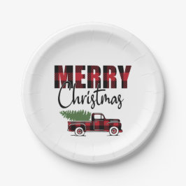 Plato De Papel Camión Rústico de Feliz Navidad