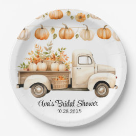 Plato De Papel Camión vintage con ducha de novia de calabazas
