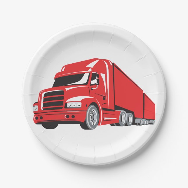 Plato De Papel Camionero Rojo Semicamión Big Rig (Anverso)