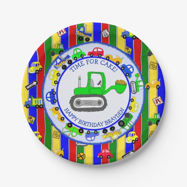 Plato De Papel Camiones, autos, tractores y Rótulos de tránsito C (Anverso)