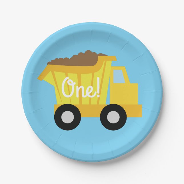 Plato De Papel Camiones Camiones Cute Primer Tema Fiesta de Cumpl (Anverso)