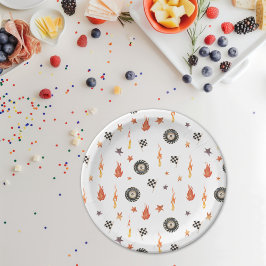 Plato De Papel Camiones Carreras Checkers Acuarela moderna Blanco