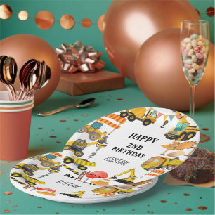 Plato De Papel Camiones de Construcción    Fiesta de Cumpleaños p