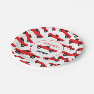 Plato De Papel Camiones de transporte de camioneta roja Cumpleaño