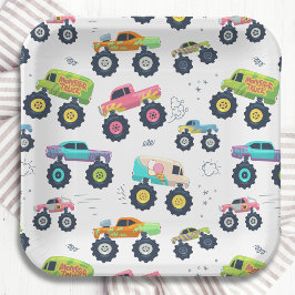 Plato De Papel Camiones Monster Coches De Colorido Moderno