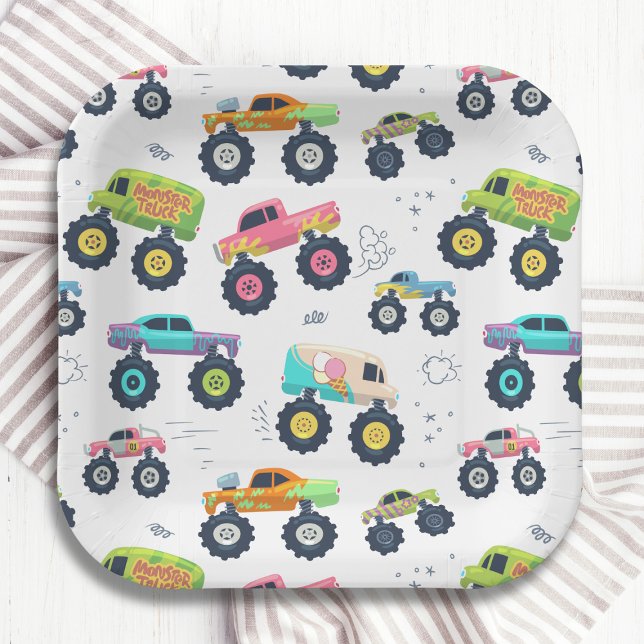 Plato De Papel Camiones Monster Coches De Colorido Moderno (Subido por el creador)