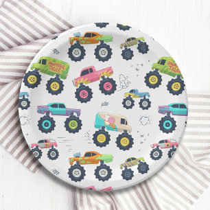 Plato De Papel Camiones Monster Coches De Colorido Moderno
