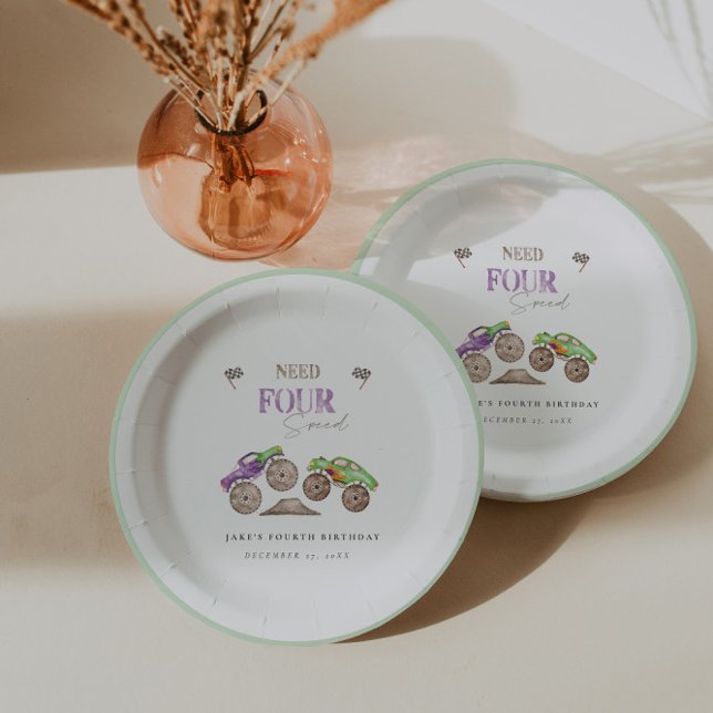 Plato De Papel Camiones Monster Placas de papel verde púrpura par (Subido por el creador)