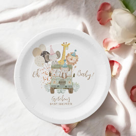 Plato De Papel Camiones Safari Jungle Animales Boho Baby Shower