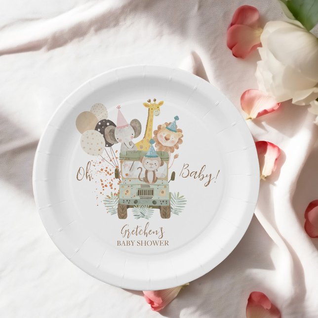 Plato De Papel Camiones Safari Jungle Animales Boho Baby Shower (Subido por el creador)