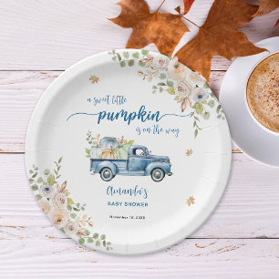 Plato De Papel Camioneta Azul de Granjas Baby Shower Calabacines 