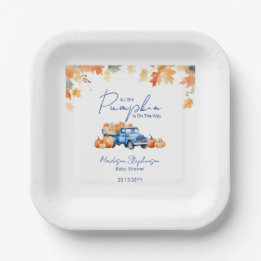 Plato De Papel Camioneta Azul y Pequeña Calabaza en Camino Baby S