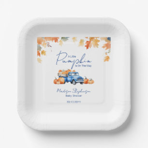 Plato De Papel Camioneta Azul y Pequeña Calabaza en Camino Baby S