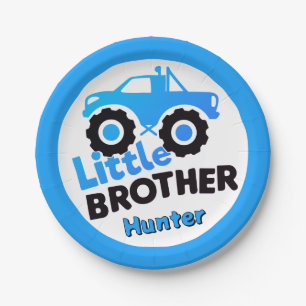 Plato De Papel Camioneta Monstruo Azul Personalizada para Hermano