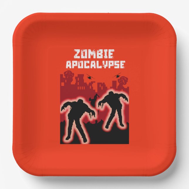 Plato De Papel Camisas de niños con apocalipsis zombi (Anverso)