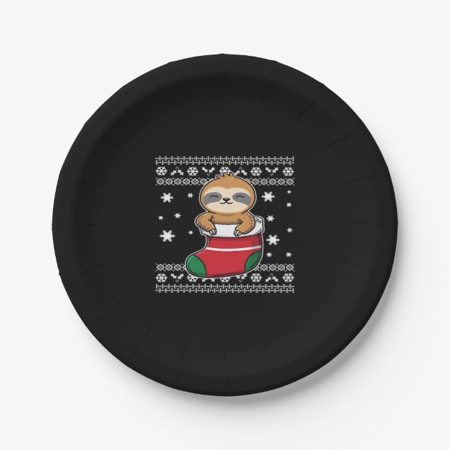 Plato De Papel Camiseta Clásica Sloth navidades (Anverso)