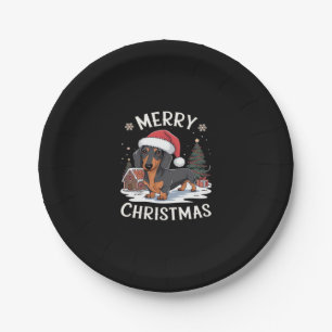Plato De Papel Camiseta Dachshund Merry Christmas Classic