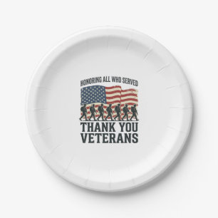Plato De Papel Camiseta de bandera militar patriótica de Veterano