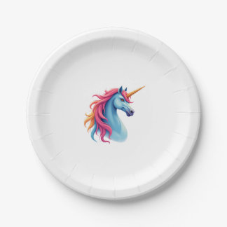 Plato De Papel Camiseta de caballo unicornio de colorido tie-dye 