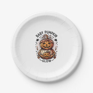 Plato De Papel Camiseta de calabaza de embarazo Halloween Belly D