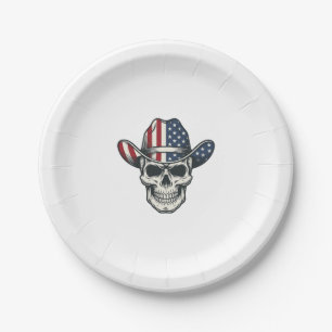 Plato De Papel Camiseta de grabado vintage de cráneo de vaquero p