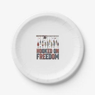 Plato De Papel Camiseta de Pesca Patriótica Enganchada a la Liber