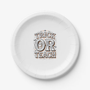 Plato De Papel Camiseta de profesor de Halloween Vintage Trick Or