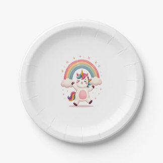 Plato De Papel Camiseta de Unicornio Dabbing - Arcoíris de Baile 