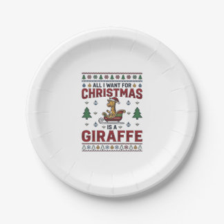 Plato De Papel Camiseta divertida de Navidad Jirafa Trineo