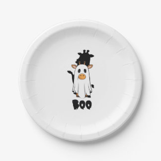 Plato De Papel Camiseta holgada de Halloween con jirafa Boo_2