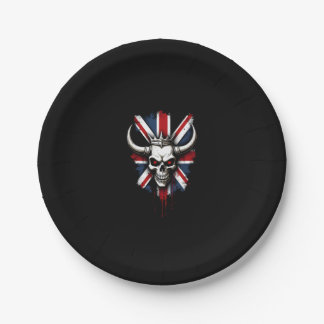 Plato De Papel Camiseta Premium de Cráneo Británico Inglaterra Ba