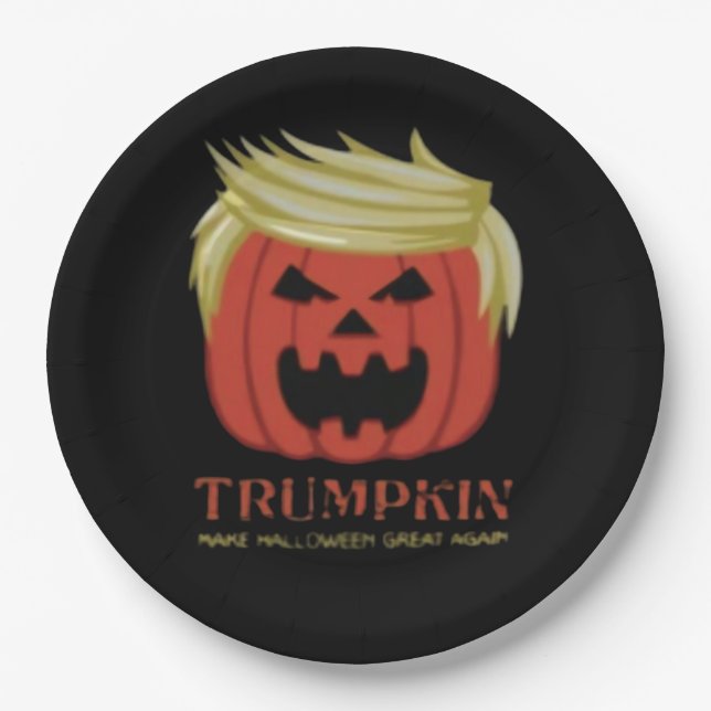 Plato De Papel Camiseta, Trumpkin, Merch de Halloween (Anverso)