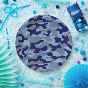 Plato De Papel Camo azul