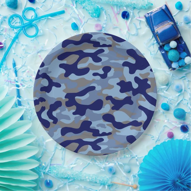 Plato De Papel Camo azul (Fiesta)