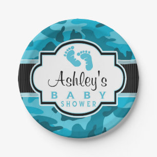 Plato De Papel Camo azul, Baby Shower de camuflaje