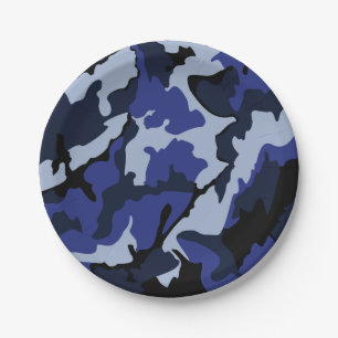 Plato De Papel Camo azul, placas Fiestas de papel de 7 pulgadas