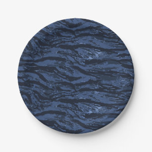 Plato De Papel Camo de rayas azules