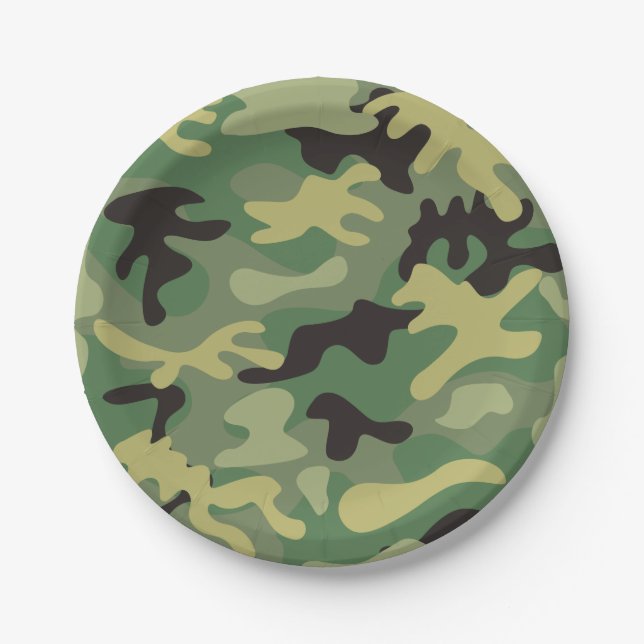 Plato De Papel Camo Green | Cumpleaños del Ejército (Anverso)