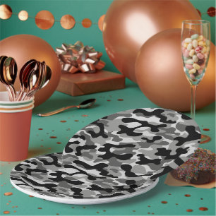 Plato De Papel Camo negro y gris urbano