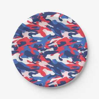 Plato De Papel Camo Patriótico Rojo Azul Blanco EEUU Libertad Ame