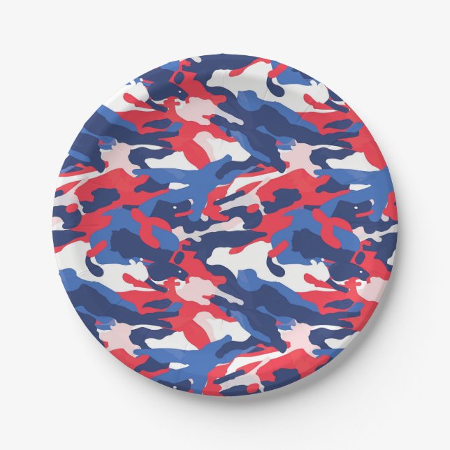 Plato De Papel Camo Patriótico Rojo Azul Blanco EEUU Libertad Ame (Anverso)