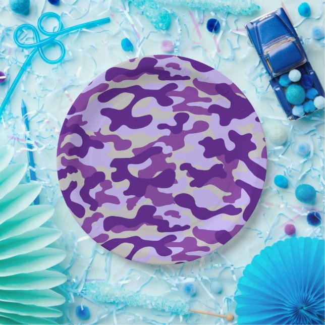 Plato De Papel Camo Purpura  (Fiesta)